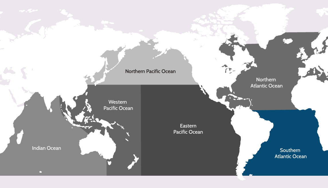 Map of Southern Atlantic Ocean