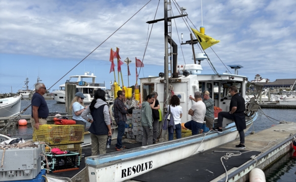 Innovative gear workshop participants on a lobster boat